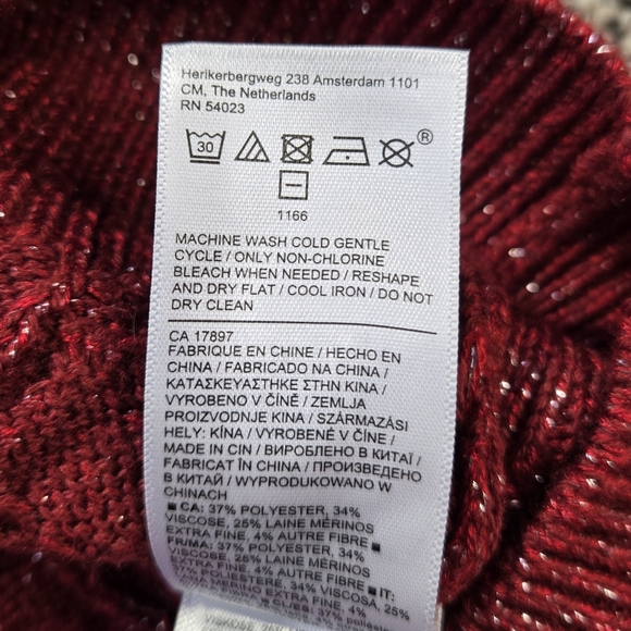 Athleta Crossroads Crew Sweater Red Cable Knit w/ Silver Flecks Womens Size Med - Picture 10 of 10